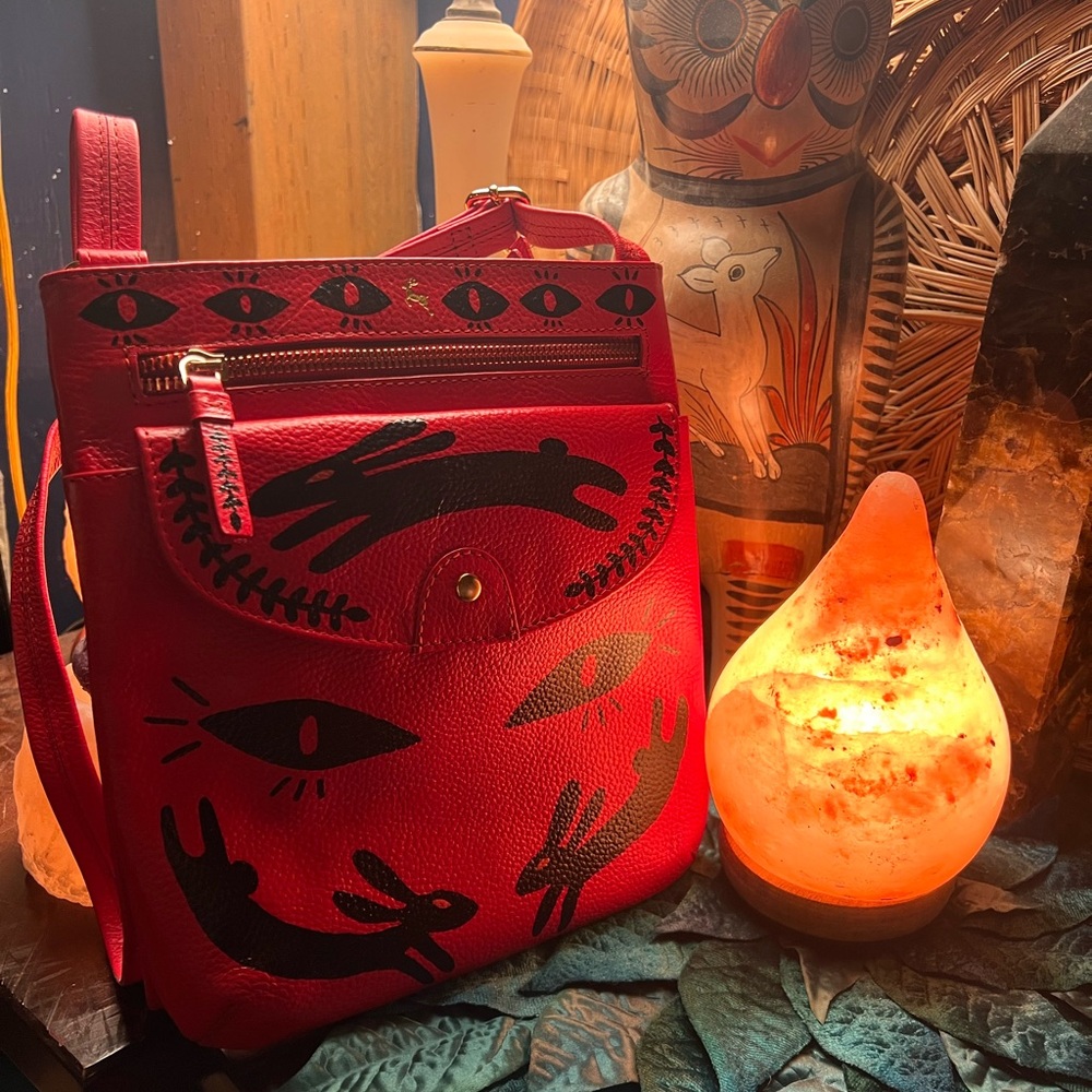 Red Graphic Leather Crossbody Bag